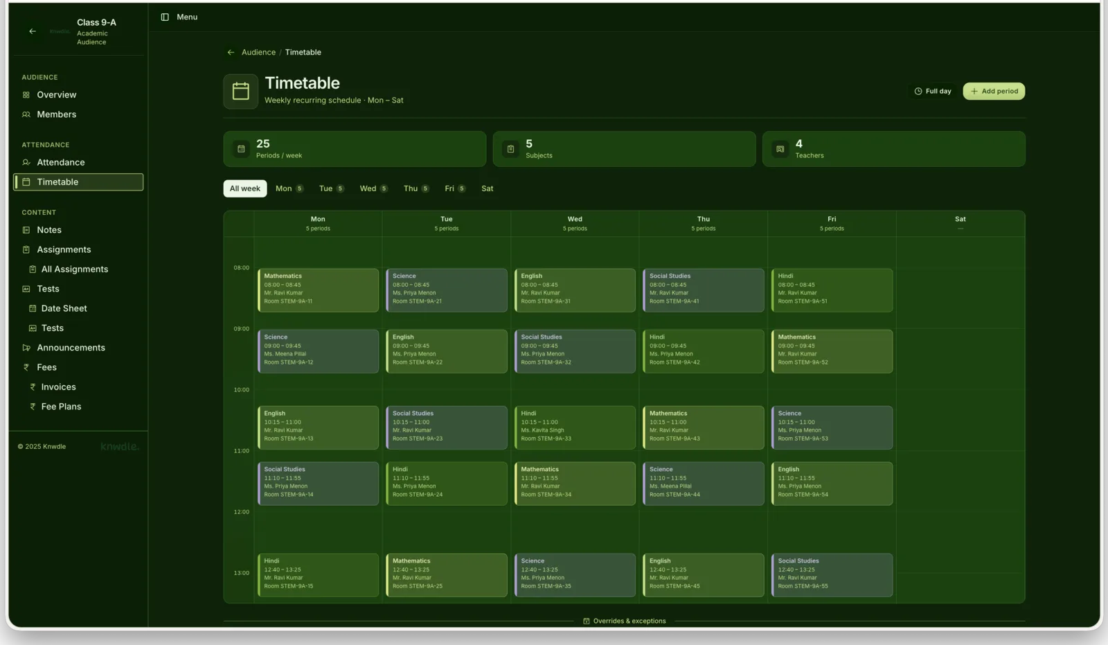 Knwdle — Timetable & attendance